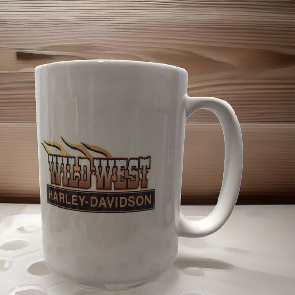 Wild West Harley Davidson Logo Coffee Tea Mug Flames Motorcycles Biker - Picture 1 of 6